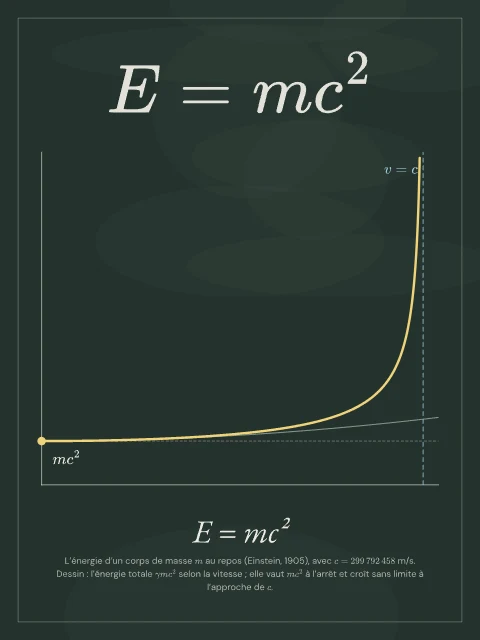 E = mc² · Tableau noir, affiche E = mc²