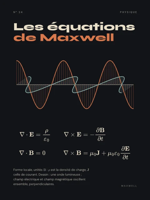 Les équations de Maxwell · Nuit, affiche équations de Maxwell
