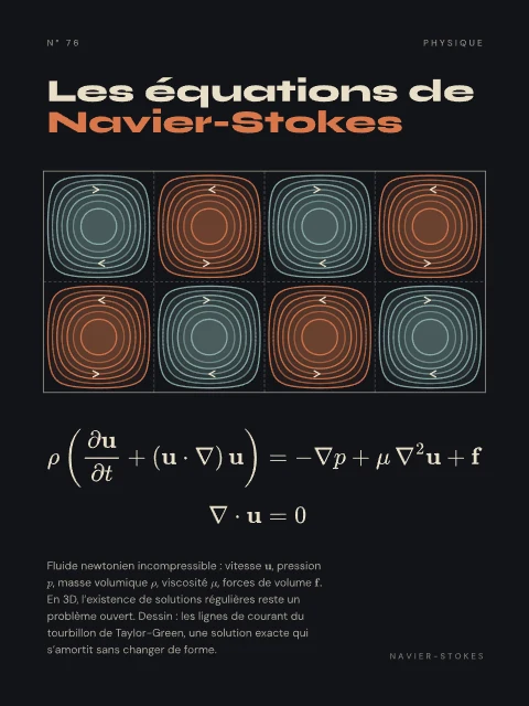 Les équations de Navier-Stokes · Nuit, affiche équations de Navier-Stokes