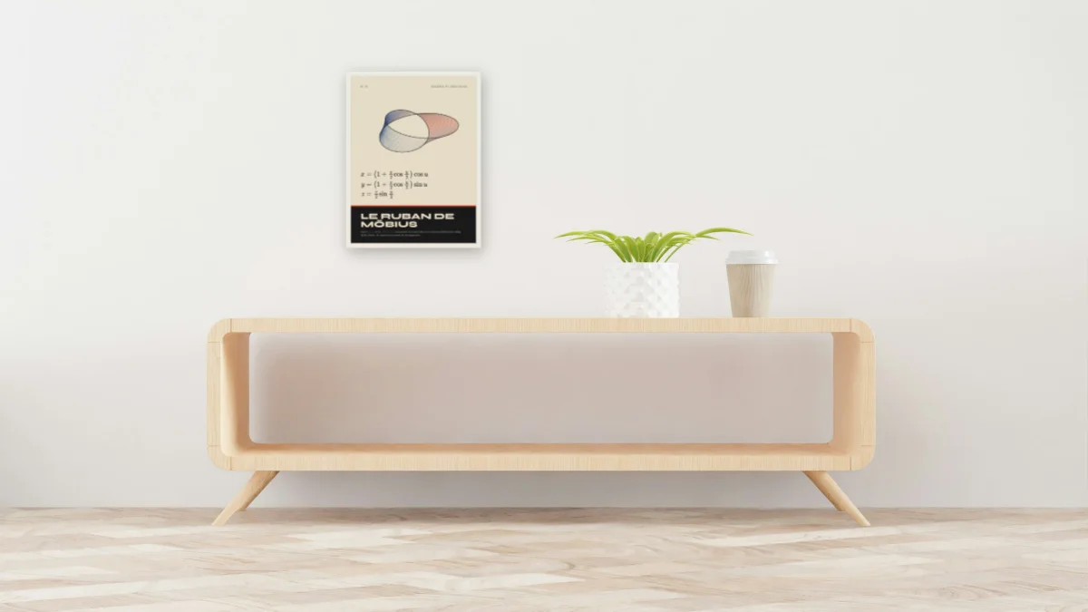 Le ruban de Möbius · Bauhaus : affiche encadrée blanc au-dessus d'une console de 160 cm