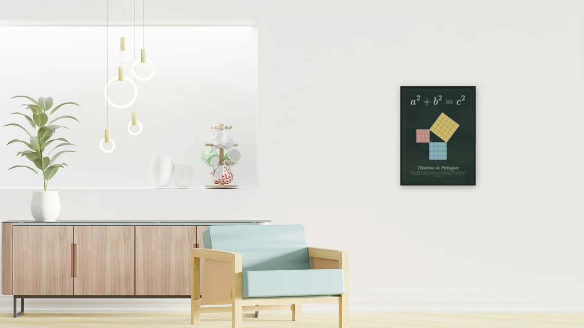 Théorème de Pythagore · Tableau noir : affiche encadrée noir dans un salon clair